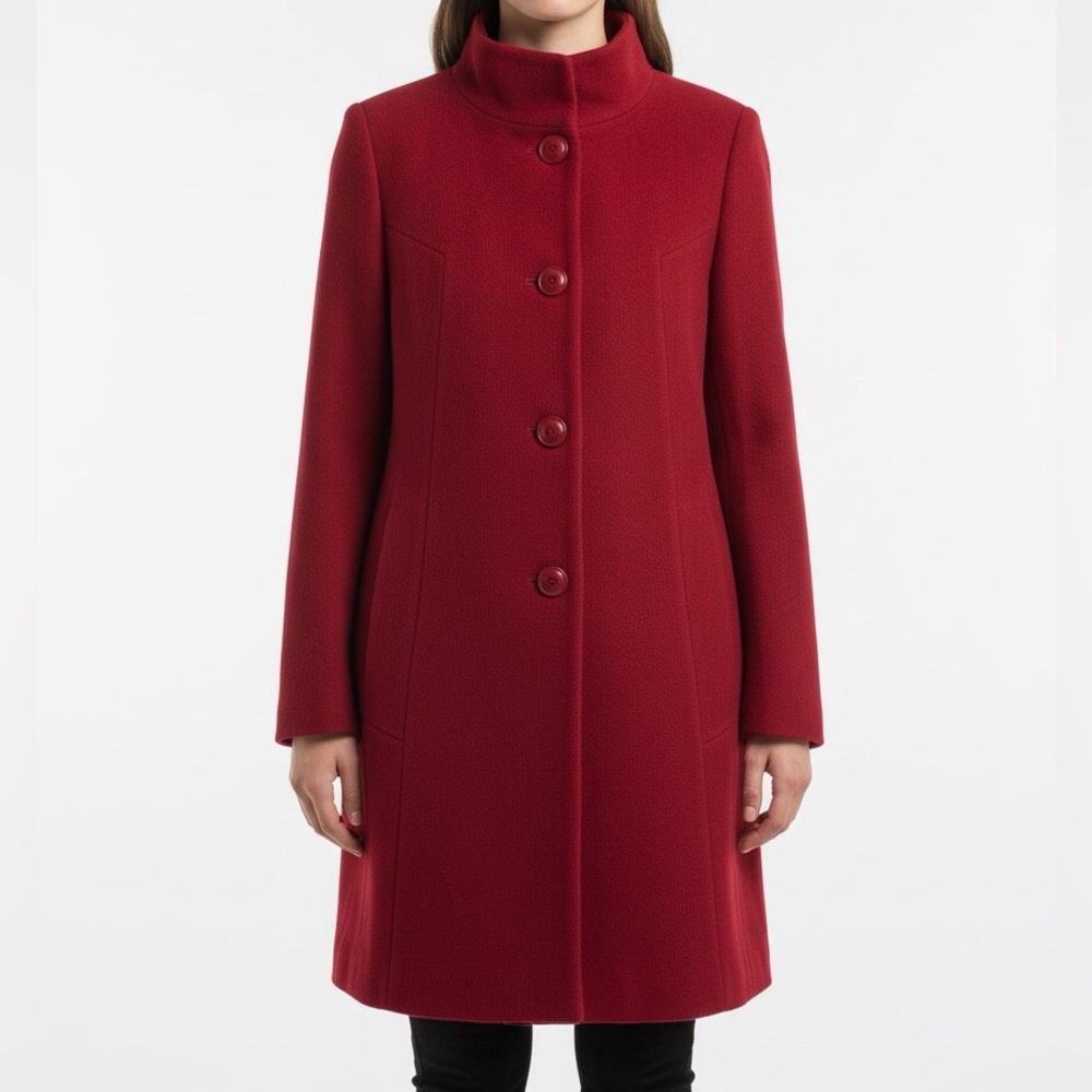 Anne Klein Red Wool Blend Pea Coat Button Front Classic Winter